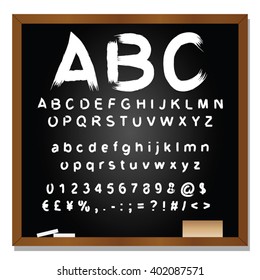 Vector concept or conceptual set or collection of white handwritten, sketch or scribble fonts isolated on blackboard black background, metaphor to school, education, childhood, artistic or children