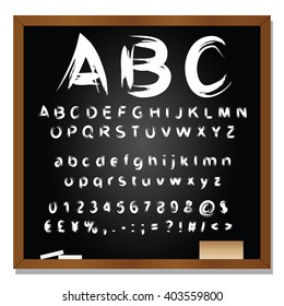 Vektorkonzept oder konzeptioneller Satz oder Sammlung weißer handgeschriebener, Skizze oder Schriftarten einzeln auf schwarzem Hintergrund, Metapher für Schule, Bildung, Kindheit, Kunst oder Kinder