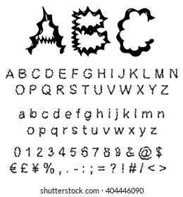 Vector concept or conceptual set or collection of black handwritten, sketch or scribble paint fonts isolated, white background, metaphor to school, education, childhood, artistic, graffiti or children