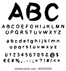 Vector concept or conceptual set or collection of black handwritten, sketch or scribble paint fonts isolated, white background, metaphor to school, education, childhood, artistic, graffiti or children