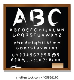 Vector concept or conceptual set or collection of white handwritten, sketch or scribble fonts isolated on blackboard black background, metaphor to school, education, childhood, artistic or children