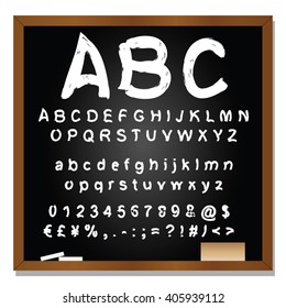 Vector concept or conceptual set or collection of white handwritten, sketch or scribble fonts isolated on blackboard black background, metaphor to school, education, childhood, artistic or children