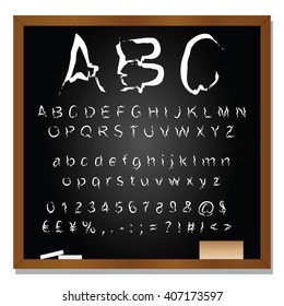 Vector concept or conceptual set or collection of white handwritten, sketch or scribble fonts isolated on blackboard black background, metaphor to school, education, childhood, artistic or children