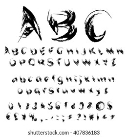 Vector concept or conceptual set or collection of black handwritten, sketch or scribble paint fonts isolated, white background, metaphor to school, education, childhood, artistic, graffiti or children