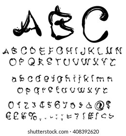 Vector concept or conceptual set or collection of black handwritten, sketch or scribble paint fonts isolated, white background, metaphor to school, education, childhood, artistic, graffiti or children