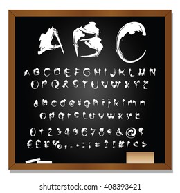 Vector concept or conceptual set or collection of white handwritten, sketch or scribble fonts isolated on blackboard black background, metaphor to school, education, childhood, artistic or children