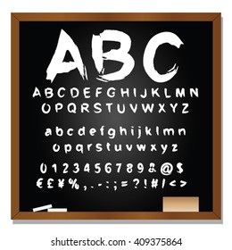 Vector concept or conceptual set or collection of white handwritten, sketch or scribble fonts isolated on blackboard black background, metaphor to school, education, childhood, artistic or children