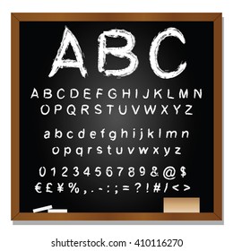 Vector concept or conceptual set or collection of white handwritten, sketch or scribble fonts isolated on blackboard black background, metaphor to school, education, childhood, artistic or children