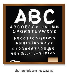 Vector concept or conceptual set or collection of white handwritten, sketch or scribble fonts isolated on blackboard black background, metaphor to school, education, childhood, artistic or children