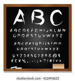 Vector concept or conceptual set or collection of white handwritten, sketch or scribble fonts isolated on blackboard black background, metaphor to school, education, childhood, artistic or children