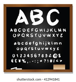 Vector concept or conceptual set or collection of white handwritten, sketch or scribble fonts isolated on blackboard black background, metaphor to school, education, childhood, artistic or children