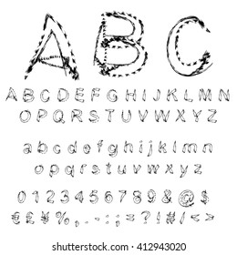 Vector concept or conceptual set or collection of black handwritten, sketch or scribble paint fonts isolated, white background, metaphor to school, education, childhood, artistic, graffiti or children