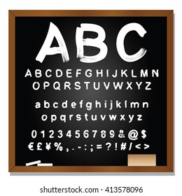 Vector concept or conceptual set or collection of white handwritten, sketch or scribble fonts isolated on blackboard black background, metaphor to school, education, childhood, artistic or children