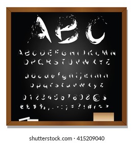 Vector concept or conceptual set or collection of white handwritten, sketch or scribble fonts isolated on blackboard black background, metaphor to school, education, childhood, artistic or children