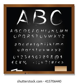 Vector concept or conceptual set or collection of white handwritten, sketch or scribble fonts isolated on blackboard black background, metaphor to school, education, childhood, artistic or children
