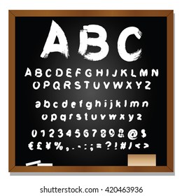 Vector concept or conceptual set or collection of white handwritten, sketch or scribble fonts isolated on blackboard black background, metaphor to school, education, childhood, artistic or children