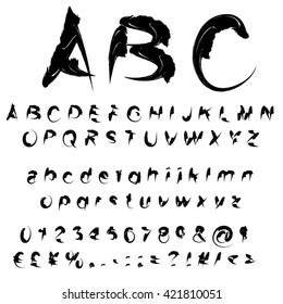 Vector concept or conceptual set or collection of black handwritten, sketch or scribble paint fonts isolated, white background, metaphor to school, education, childhood, artistic, graffiti or children