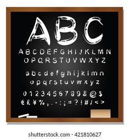 Vector concept or conceptual set or collection of white handwritten, sketch or scribble fonts isolated on blackboard black background, metaphor to school, education, childhood, artistic or children