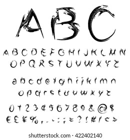 Vector concept or conceptual set or collection of black handwritten, sketch or scribble paint fonts isolated, white background, metaphor to school, education, childhood, artistic, graffiti or children
