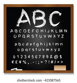 Vector concept or conceptual set or collection of white handwritten, sketch or scribble fonts isolated on blackboard black background, metaphor to school, education, childhood, artistic or children