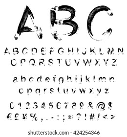 Vector concept or conceptual set or collection of black handwritten, sketch or scribble paint fonts isolated, white background, metaphor to school, education, childhood, artistic, graffiti or children