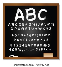 Vector concept or conceptual set or collection of white handwritten, sketch or scribble fonts isolated on blackboard black background, metaphor to school, education, childhood, artistic or children