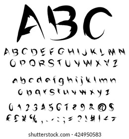 Vector concept or conceptual set or collection of black handwritten, sketch or scribble paint fonts isolated, white background, metaphor to school, education, childhood, artistic, graffiti or children