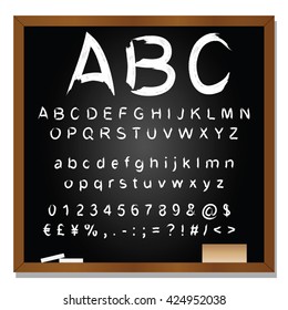 Vector concept or conceptual set or collection of white handwritten, sketch or scribble fonts isolated on blackboard black background, metaphor to school, education, childhood, artistic or children