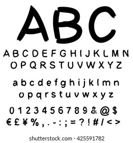 Vector concept or conceptual set or collection of black handwritten, sketch or scribble paint fonts isolated, white background, metaphor to school, education, childhood, artistic, graffiti or children