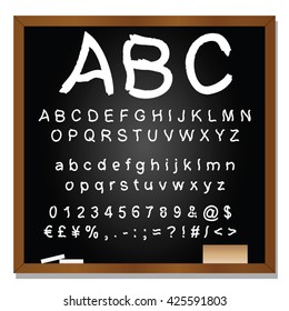 Vector concept or conceptual set or collection of white handwritten, sketch or scribble fonts isolated on blackboard black background, metaphor to school, education, childhood, artistic or children