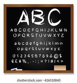 Vector concept or conceptual set or collection of white handwritten, sketch or scribble fonts isolated on blackboard black background, metaphor to school, education, childhood, artistic or children