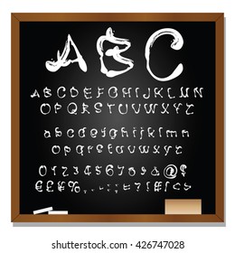 Vector concept or conceptual set or collection of white handwritten, sketch or scribble fonts isolated on blackboard black background, metaphor to school, education, childhood, artistic or children