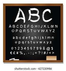 Vector concept or conceptual set or collection of white handwritten, sketch or scribble fonts isolated on blackboard black background, metaphor to school, education, childhood, artistic or children