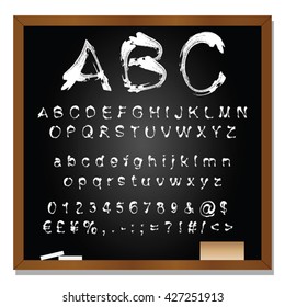 Vector concept or conceptual set or collection of white handwritten, sketch or scribble fonts isolated on blackboard black background, metaphor to school, education, childhood, artistic or children