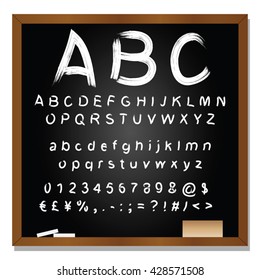 Vector concept or conceptual set or collection of white handwritten, sketch or scribble fonts isolated on blackboard black background, metaphor to school, education, childhood, artistic or children