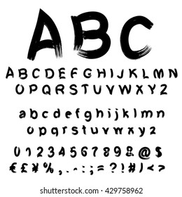 Vector concept or conceptual set or collection of black handwritten, sketch or scribble paint fonts isolated, white background, metaphor to school, education, childhood, artistic, graffiti or children