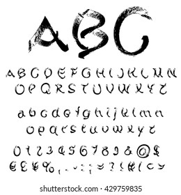 Vector concept or conceptual set or collection of black handwritten, sketch or scribble paint fonts isolated, white background, metaphor to school, education, childhood, artistic, graffiti or children