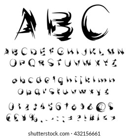Vector concept or conceptual set or collection of black handwritten, sketch or scribble paint fonts isolated, white background, metaphor to school, education, childhood, artistic, graffiti or children