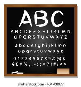 Vector concept or conceptual set or collection of white handwritten, sketch or scribble fonts isolated on blackboard black background, metaphor to school, education, childhood, artistic or children