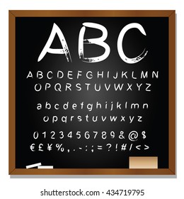 Vector concept or conceptual set or collection of white handwritten, sketch or scribble fonts isolated on blackboard black background, metaphor to school, education, childhood, artistic or children