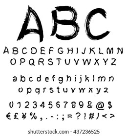 Vector concept or conceptual set or collection of black handwritten, sketch or scribble paint fonts isolated, white background, metaphor to school, education, childhood, artistic, graffiti or children