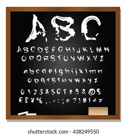 Vector concept or conceptual set or collection of white handwritten, sketch or scribble fonts isolated on blackboard black background, metaphor to school, education, childhood, artistic or children