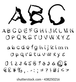 Vector concept or conceptual set or collection of black handwritten, sketch or scribble paint fonts isolated, white background, metaphor to school, education, childhood, artistic, graffiti or children