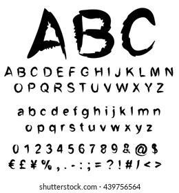 Vector concept or conceptual set or collection of black handwritten, sketch or scribble paint fonts isolated, white background, metaphor to school, education, childhood, artistic, graffiti or children