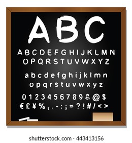 Vector concept or conceptual set or collection of white handwritten, sketch or scribble fonts isolated on blackboard black background, metaphor to school, education, childhood, artistic or children