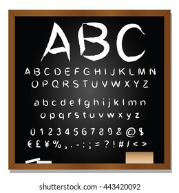 Vector concept or conceptual set or collection of white handwritten, sketch or scribble fonts isolated on blackboard black background, metaphor to school, education, childhood, artistic or children