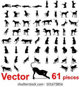 Vector concept or conceptual set,group or collection of black dog silhouette isolated on white background,for animal,domestic,mammal,canine,drawing,cute,playful,hound,play,sketch,humor or breed design