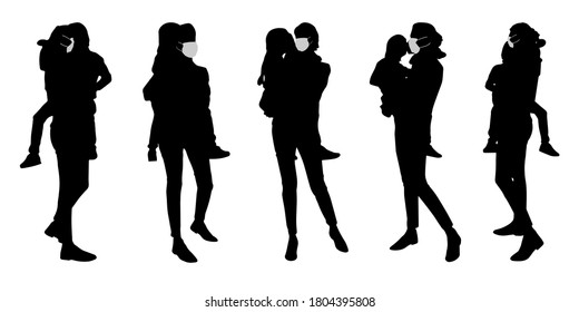 Vector concept conceptual  silhouette men playing the guitare while social distancing as means of prevention and protection against coronavirus contamination. A metaphor for the new normal.