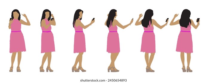 Vector concept conceptual silhouette of a woman taking a selfie  isolated on white background. A metaphor for beauty, fashion, leisure, technology, trend, social media and lifestyle