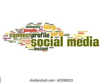 Concepto vectorial o marketing conceptual de medios sociales o nube de palabras abstractas de comunicación aislados en segundo plano, metáfora de redes, comunidad, tecnología, publicidad, global, tagcloud a nivel mundial